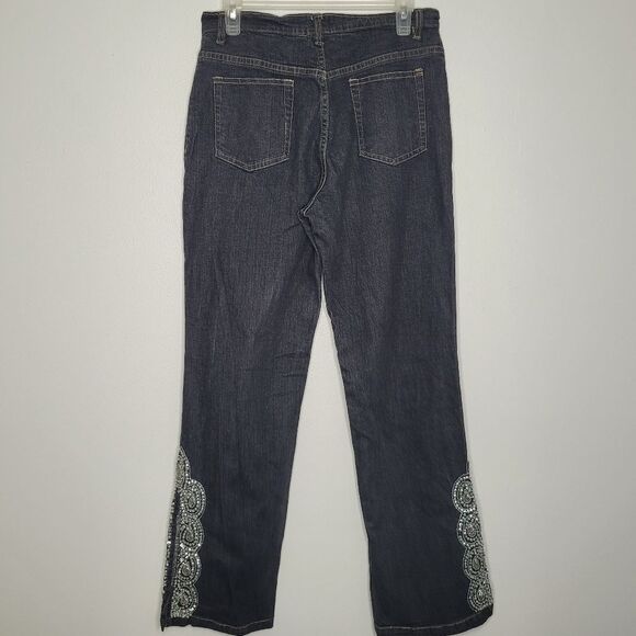24 Karat black gray split hem western rodeo sequin beaded jeans size 12 - Picture 2 of 8
